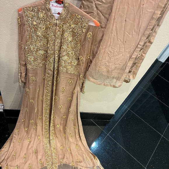 3 pcs long shirt with plazzo and scarf indian/ Pakistani wedding wear - Picture 1 of 16